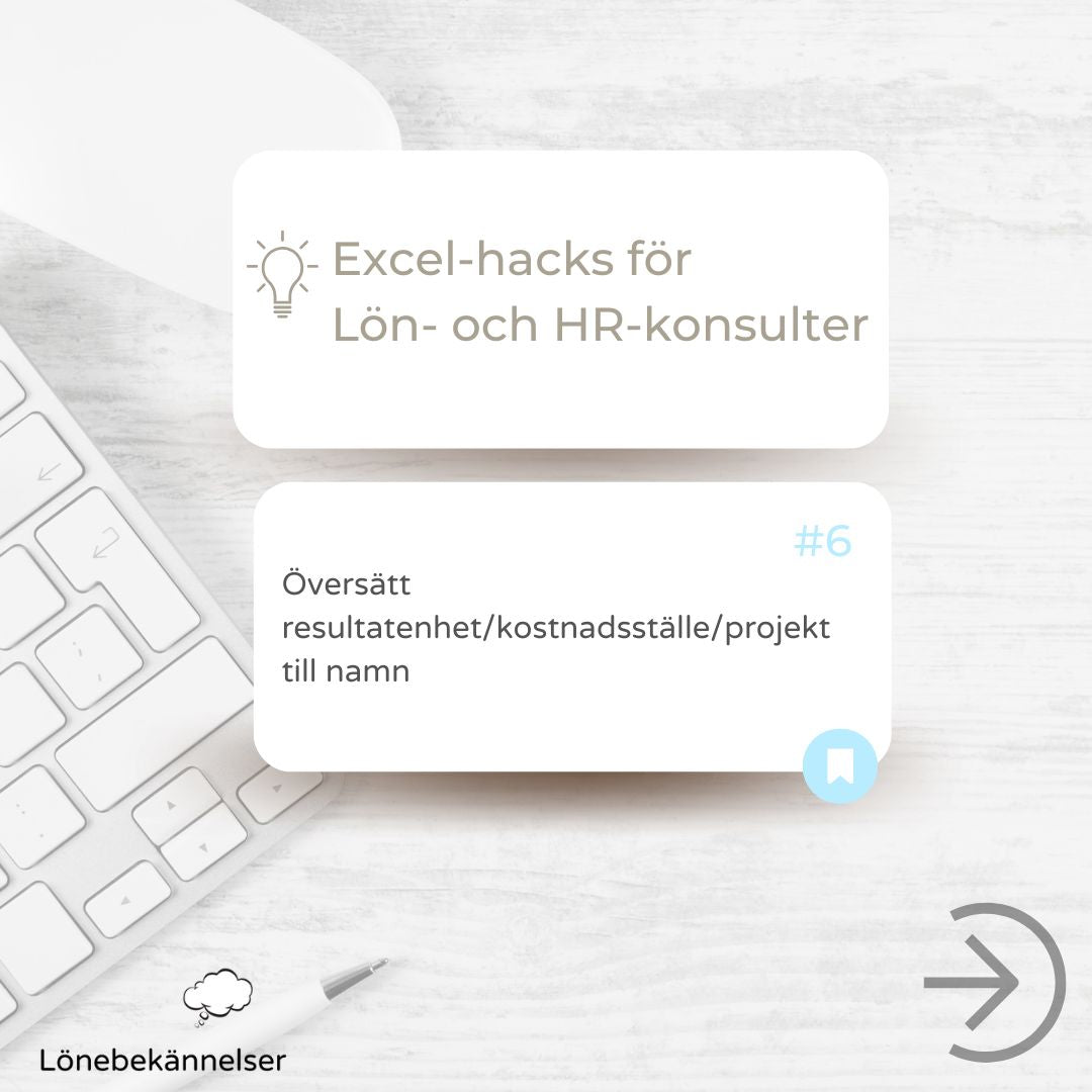 Excelmall - Översätt resultatenhet/kostnadsställe/projekt till namn