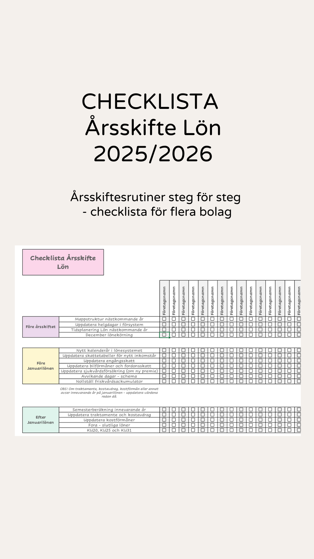 EXCEL - Årsskifte inom lön - Checklista