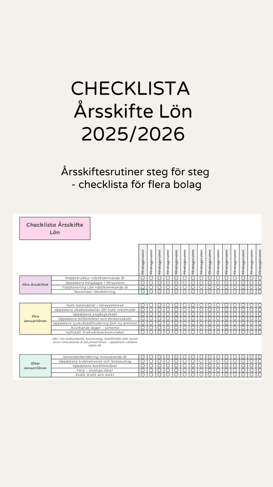 EXCEL - Årsskifte inom lön - Checklista